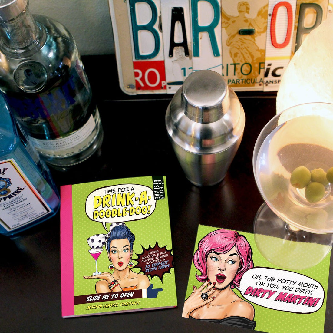 Time for a Drink-a-Doodle Doo! - Classic Cocktail Recipe Jumbo Note Cards