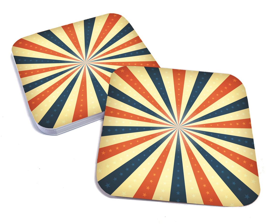 Red White and Blue Starburst Pattern Paper Coaster Set