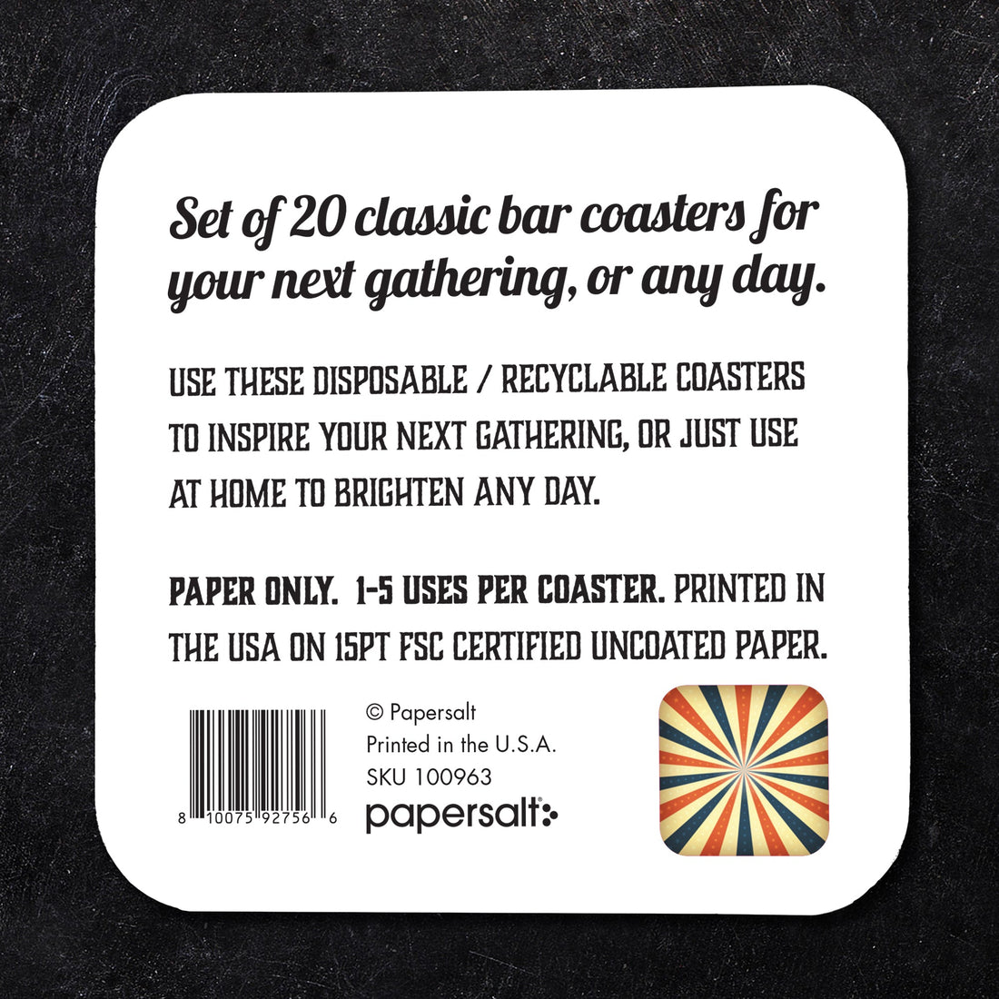 Red White and Blue Starburst Pattern Paper Coaster Set