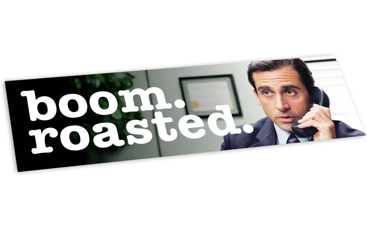 Michael Scott Boom Roasted Bumper Sticker - Official The Office Merc –  Papersalt