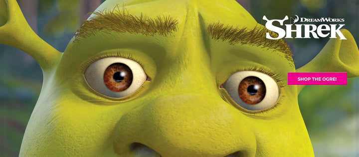 Close up of Shrek's face along with Dreamworks Shrek logo as intro to the Shrek stationery and gift collection from Papersalt