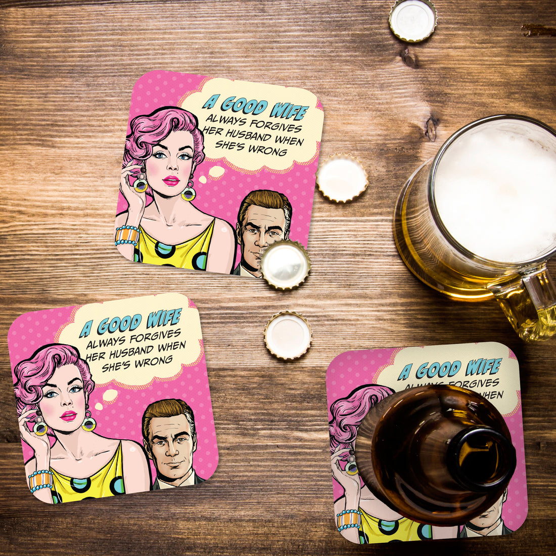 A Good Wife Always Forgives Her Husband When She's Wrong Paper Coaster Set