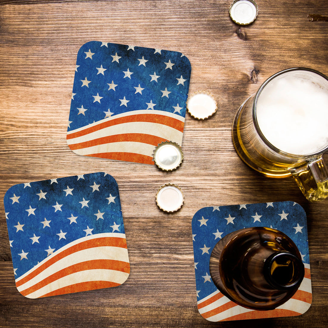 Rustic American Flag Paper Coaster Set