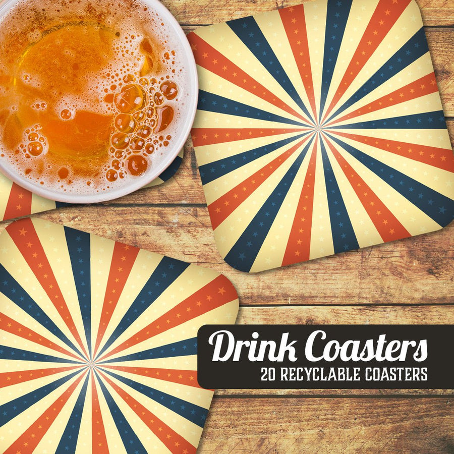 Red White and Blue Starburst Pattern Paper Coaster Set