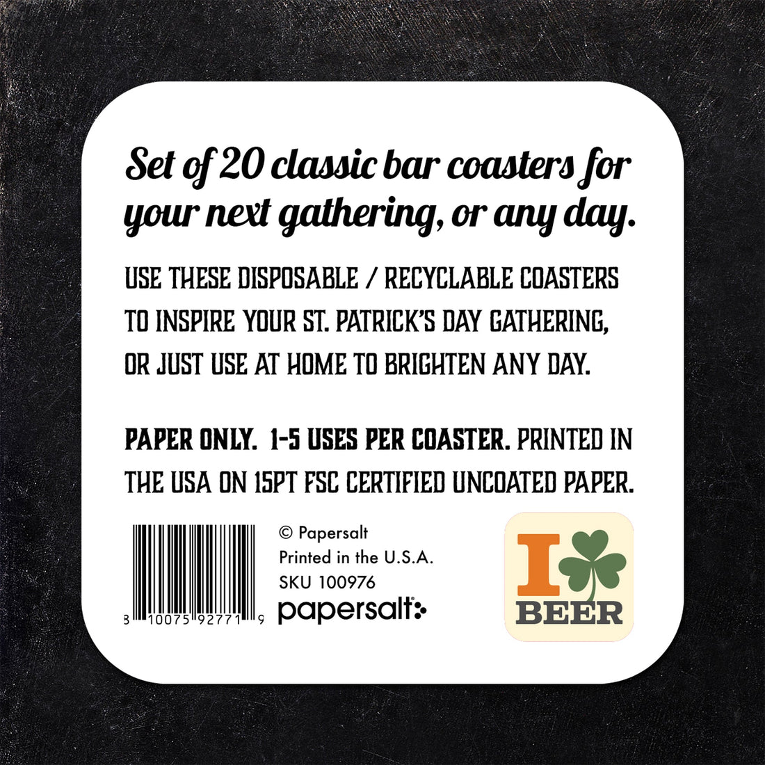 I Love Beer St. Patrick's Day Paper Coaster Set