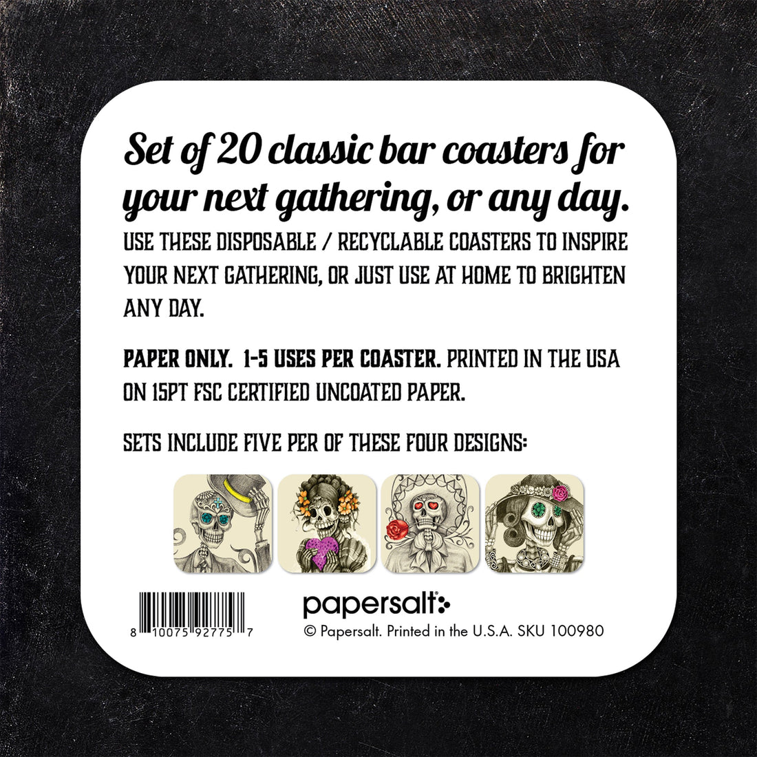 Day of the Dead Skeletons Assorted Paper Coaster Set