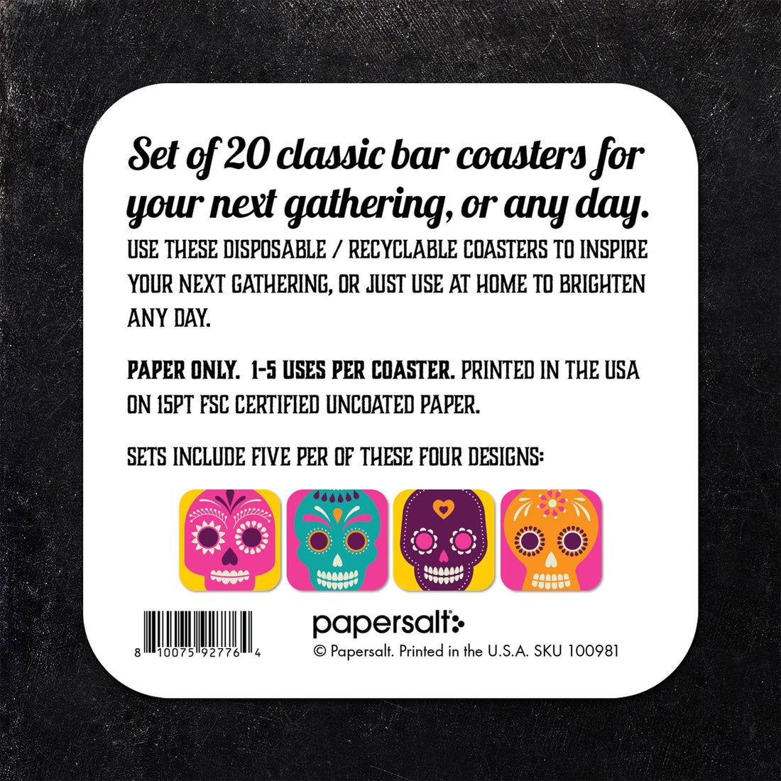 Day of the Dead Skulls Assorted Paper Coaster Set