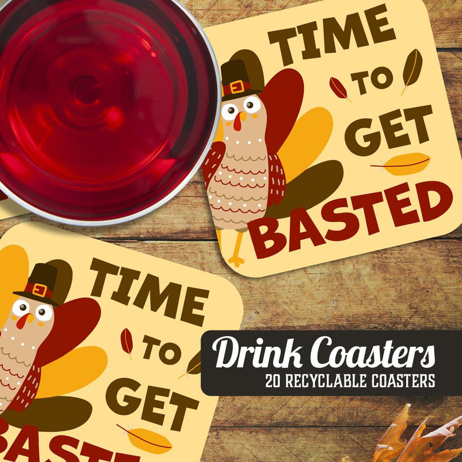 Time to Get Basted Thanksgiving Paper Coaster Set