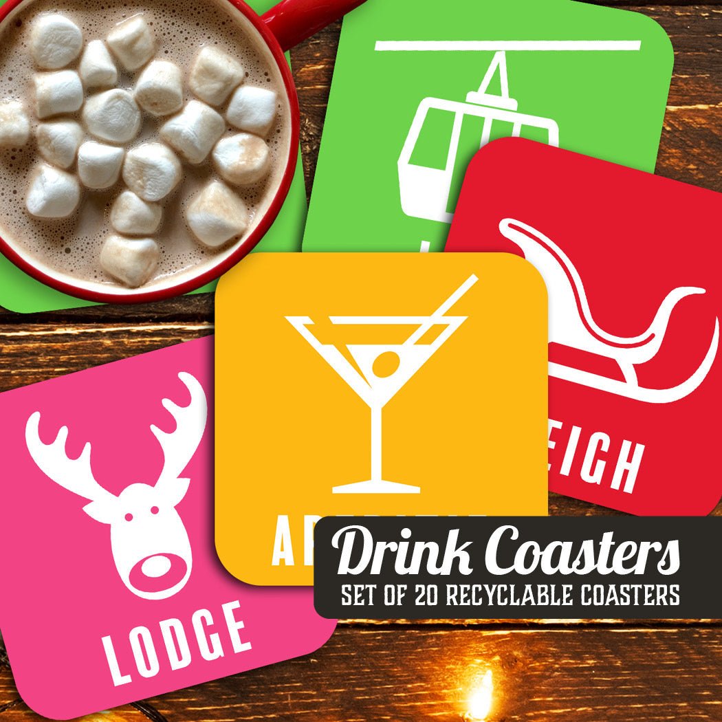 Sleigh, Apertif, Lift, Lodge Assorted Winter Paper Coaster Set
