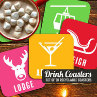 Sleigh, Apertif, Lift, Lodge Assorted Winter Paper Coaster Set