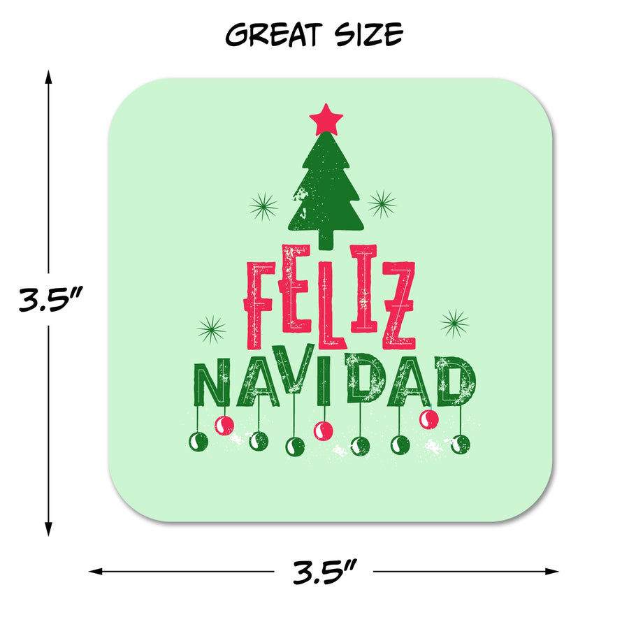 Feliz Navidad (Tree and Ornaments) Paper Coaster Set