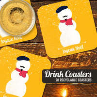Joyeux Noel (Snowman) Christmas Coaster Set