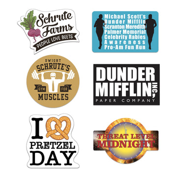 Set of six The Office-themed stickers based on different episodes