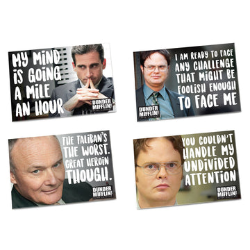 Four The Office-themed magnets features Michael Scott, Dwight Schrute, and Creed Bratton. 