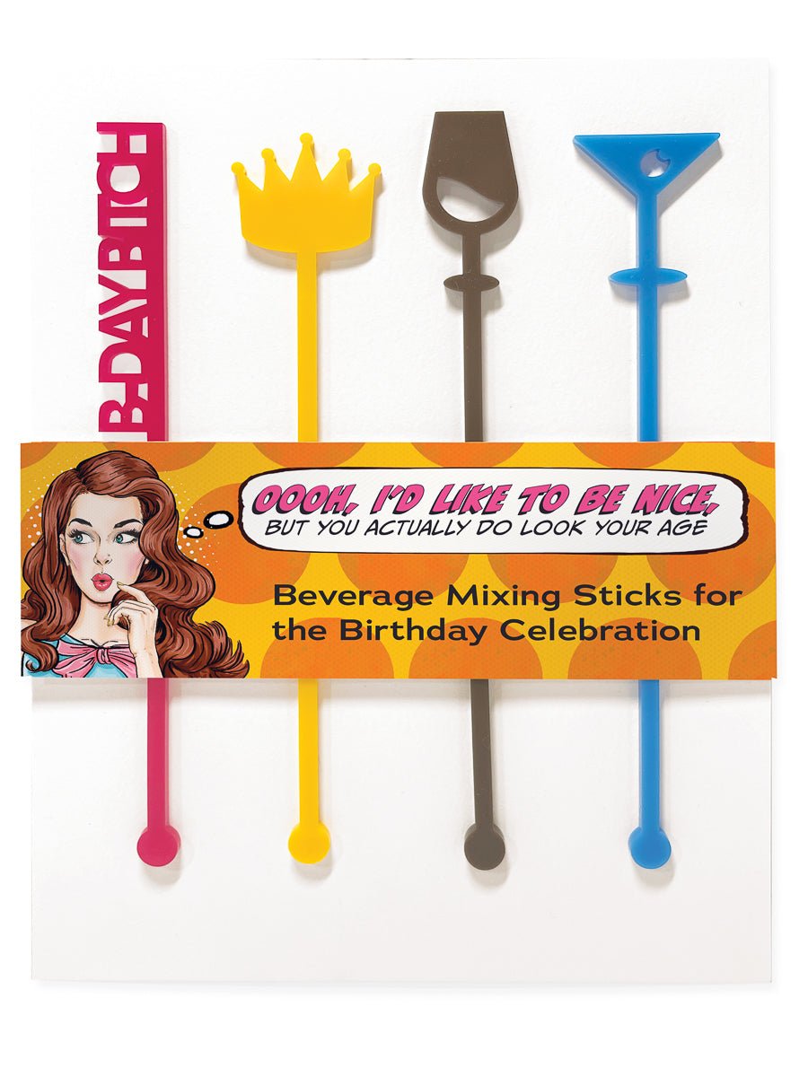 Funny Retro Birthday Party Drink Stirrers (Set of 4)