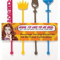 Funny Retro Birthday Party Drink Stirrers (Set of 4)