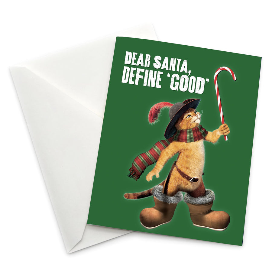 Puss in Boots "Dear Santa, Define 'Good'" Holiday Card