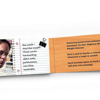 An image of quotes and imagery from our Dwight Shrute “Notes of Wisdom” mini quote notebook. 
