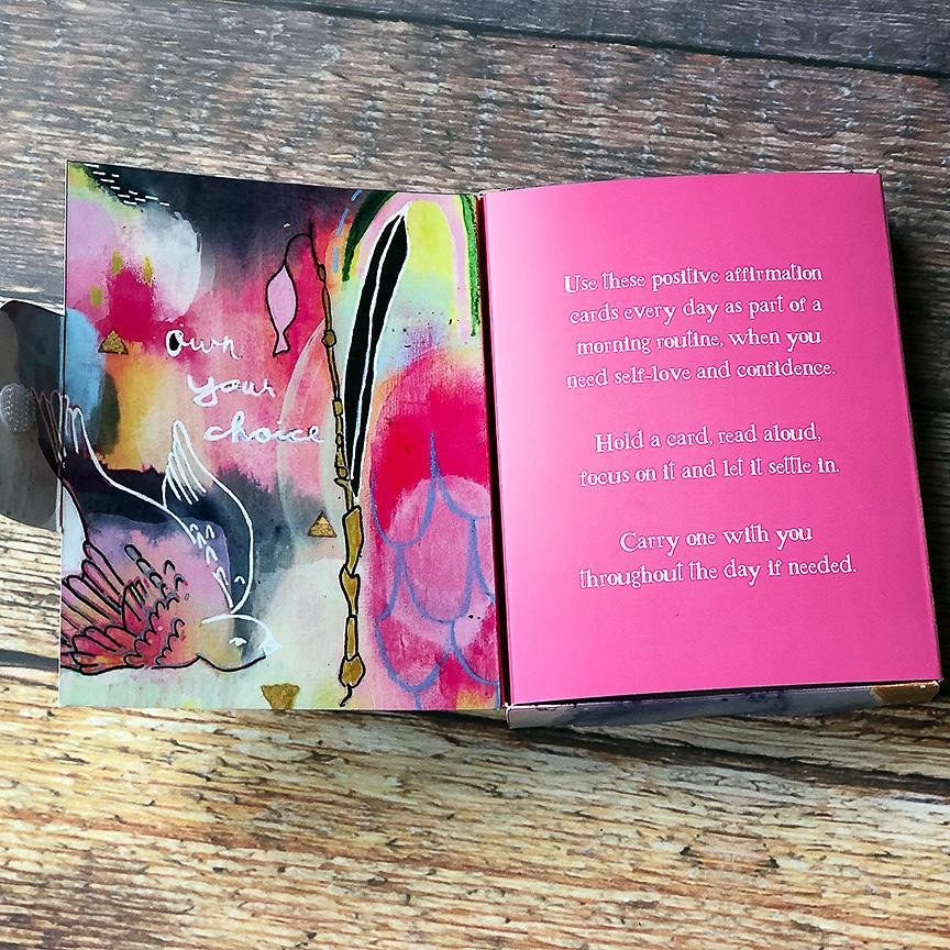 Empowered Her affirmation card set from the art of Kelly Siegel inside front panel