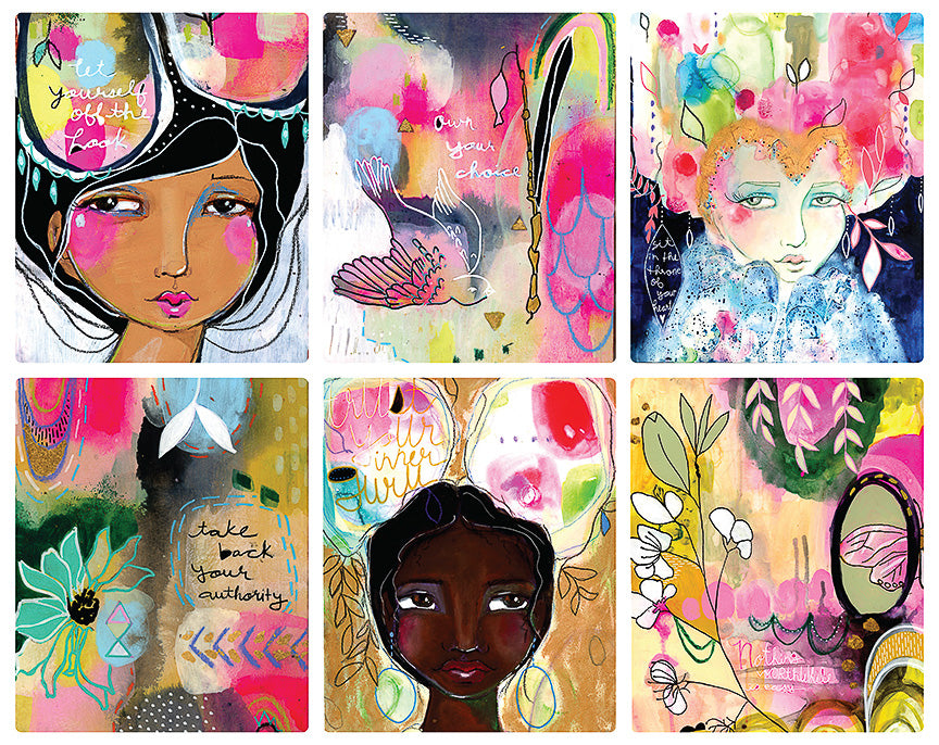 Six card examples from the Empowered Her affirmation card set