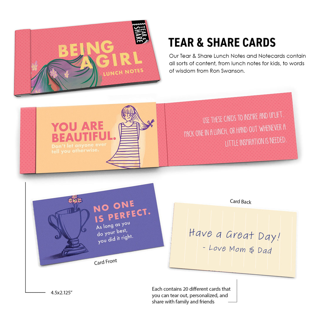 Tear and Share Lunch Note Bundle for Girls - Lunch Notes for Kids
