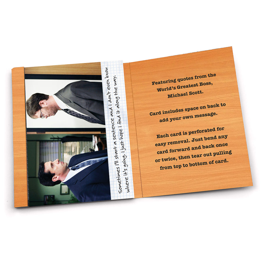 An image of quotes and imagery from our Michael Scott “Wisdom Notes” large quote notebook. 